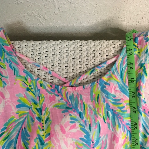 LILLY  PULITZER KRISTEN FLOUNCE RUFFLE BOTTOM SOFT DRESS, SIZE SMALL PINK/BLUE - Picture 3 of 5